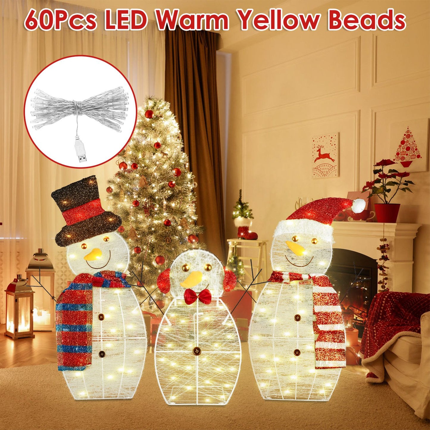 Christmas Snowman Family Yard Decoration with LED Lights