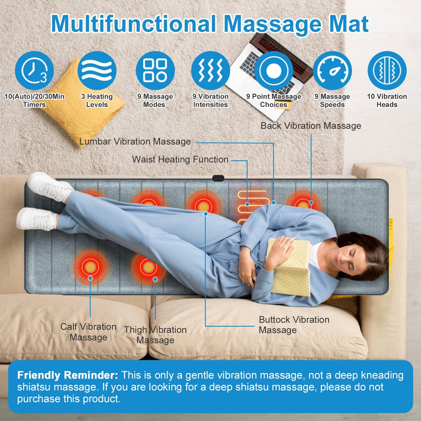 Full Body Electric Massage Mat with Heat and Vibration