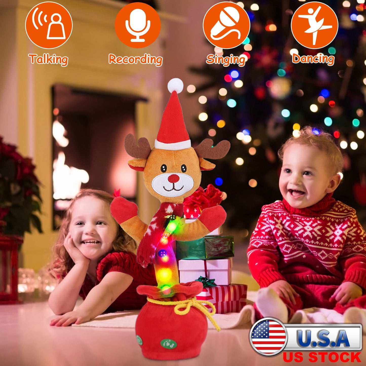 Dancing Christmas Plush Toy with Music, Lights & Recording