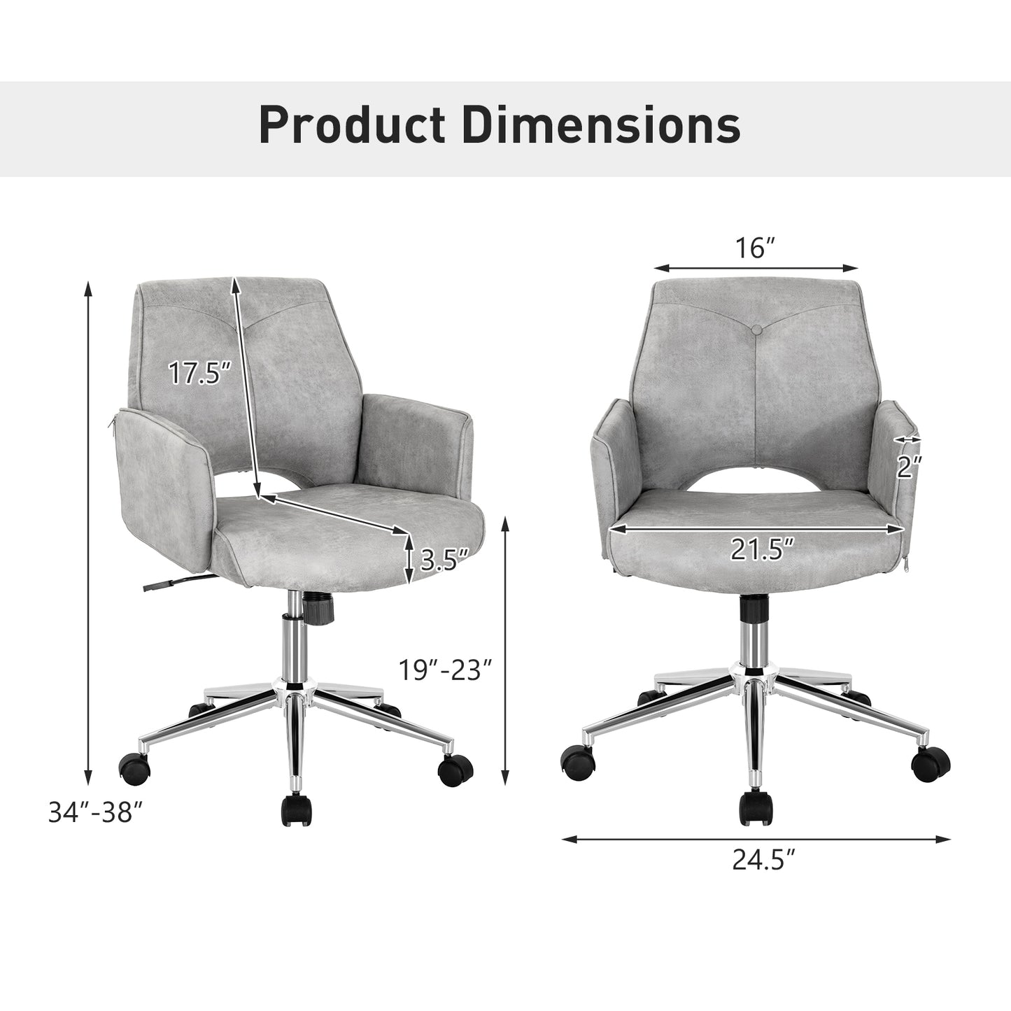 Adjustable Mid Back Office Chair with Armrest - Gray