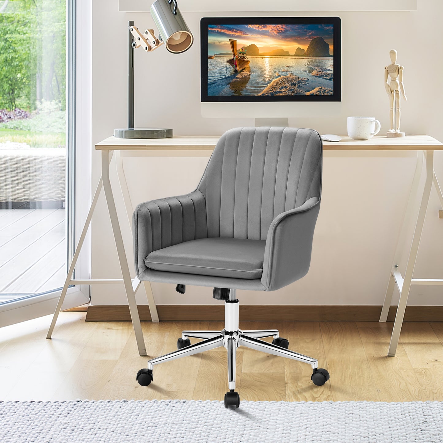 Velvet Swivel Office Chair with Adjustable Height