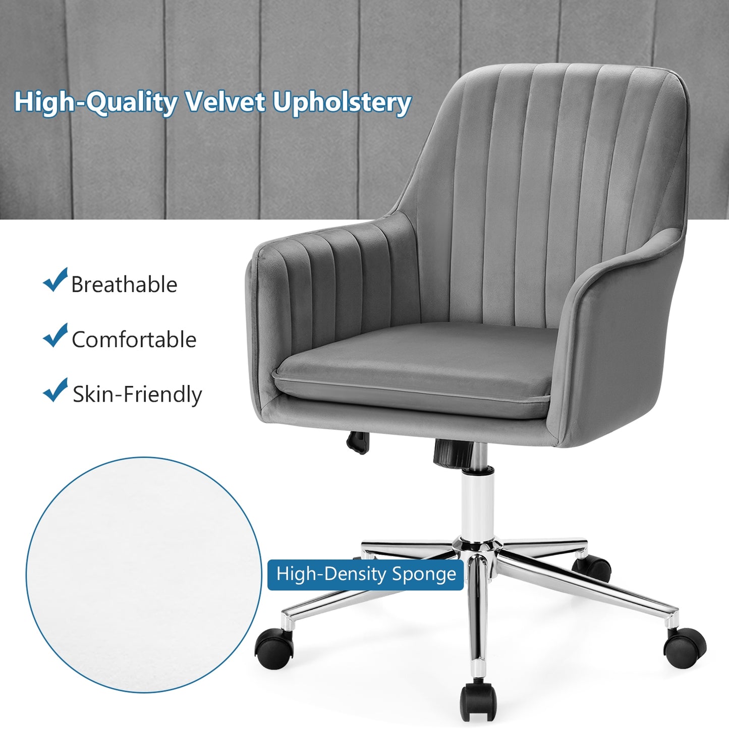 Velvet Swivel Office Chair with Adjustable Height