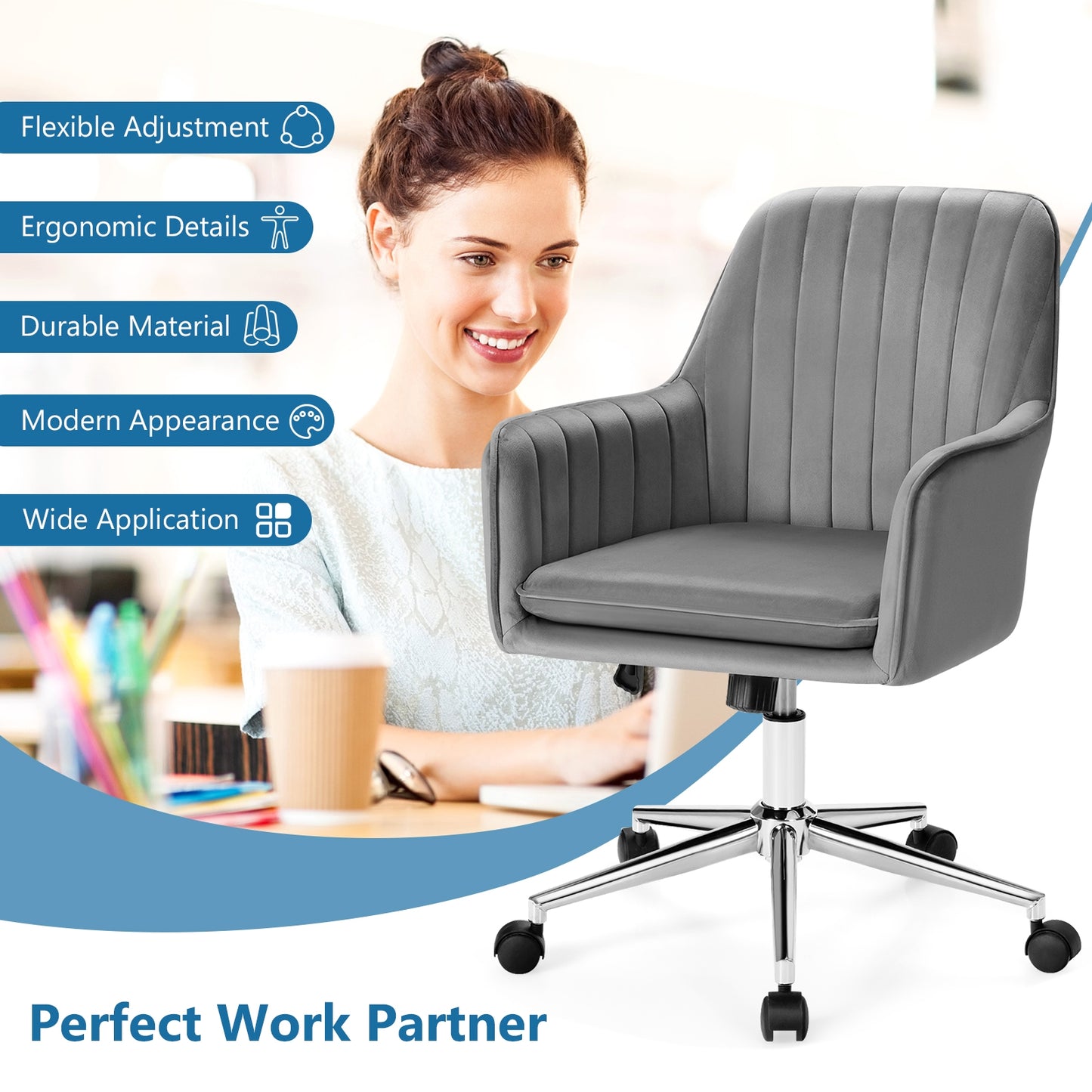 Velvet Swivel Office Chair with Adjustable Height