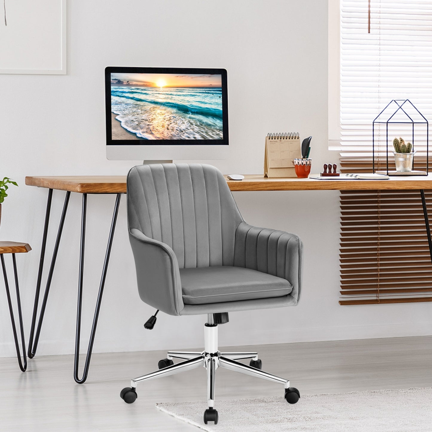 Velvet Swivel Office Chair with Adjustable Height