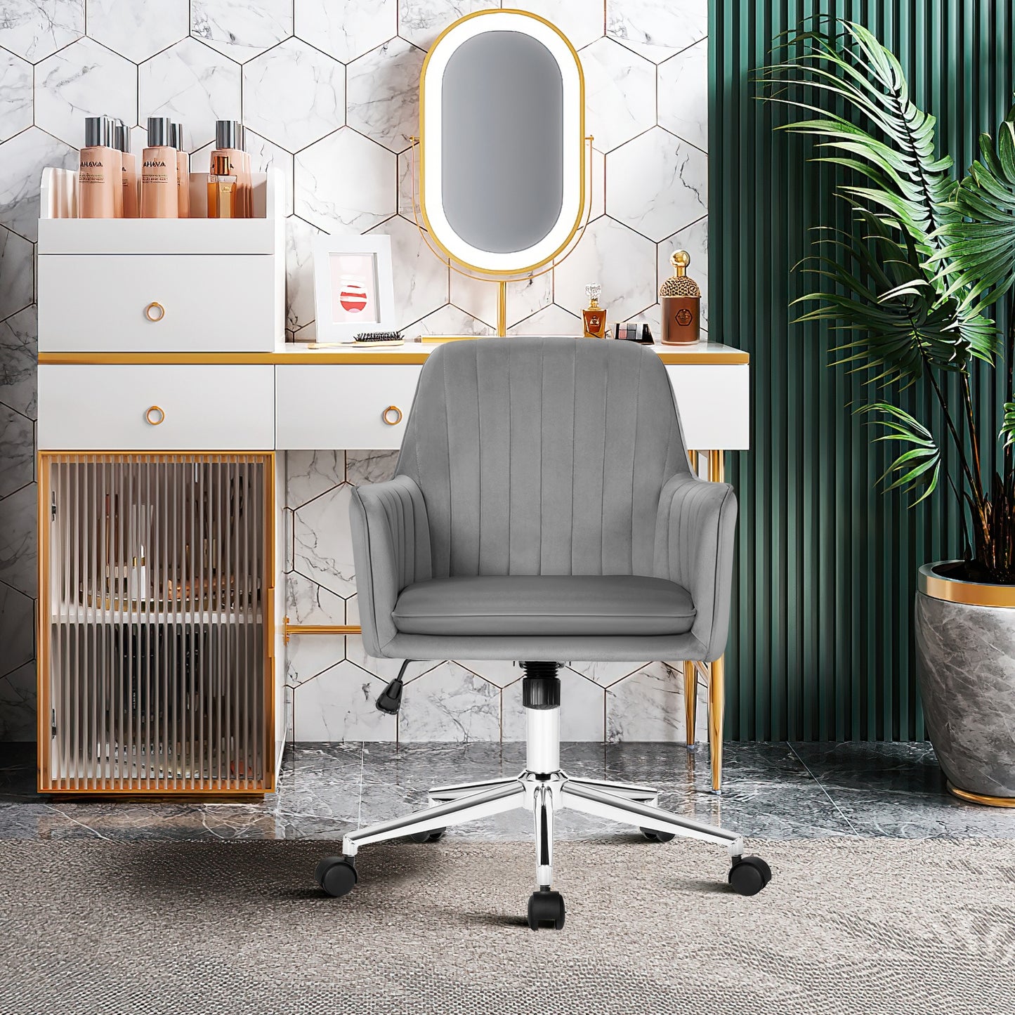 Velvet Swivel Office Chair with Adjustable Height