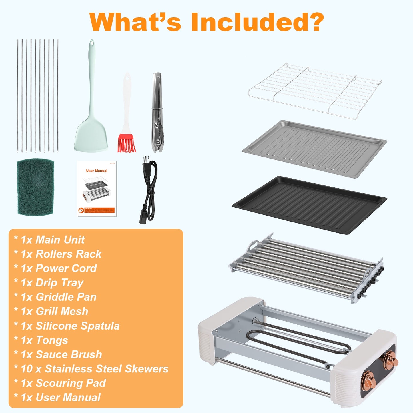 Electric Hot Dog Roller Grill with Griddle - 3-in-1 Cooker