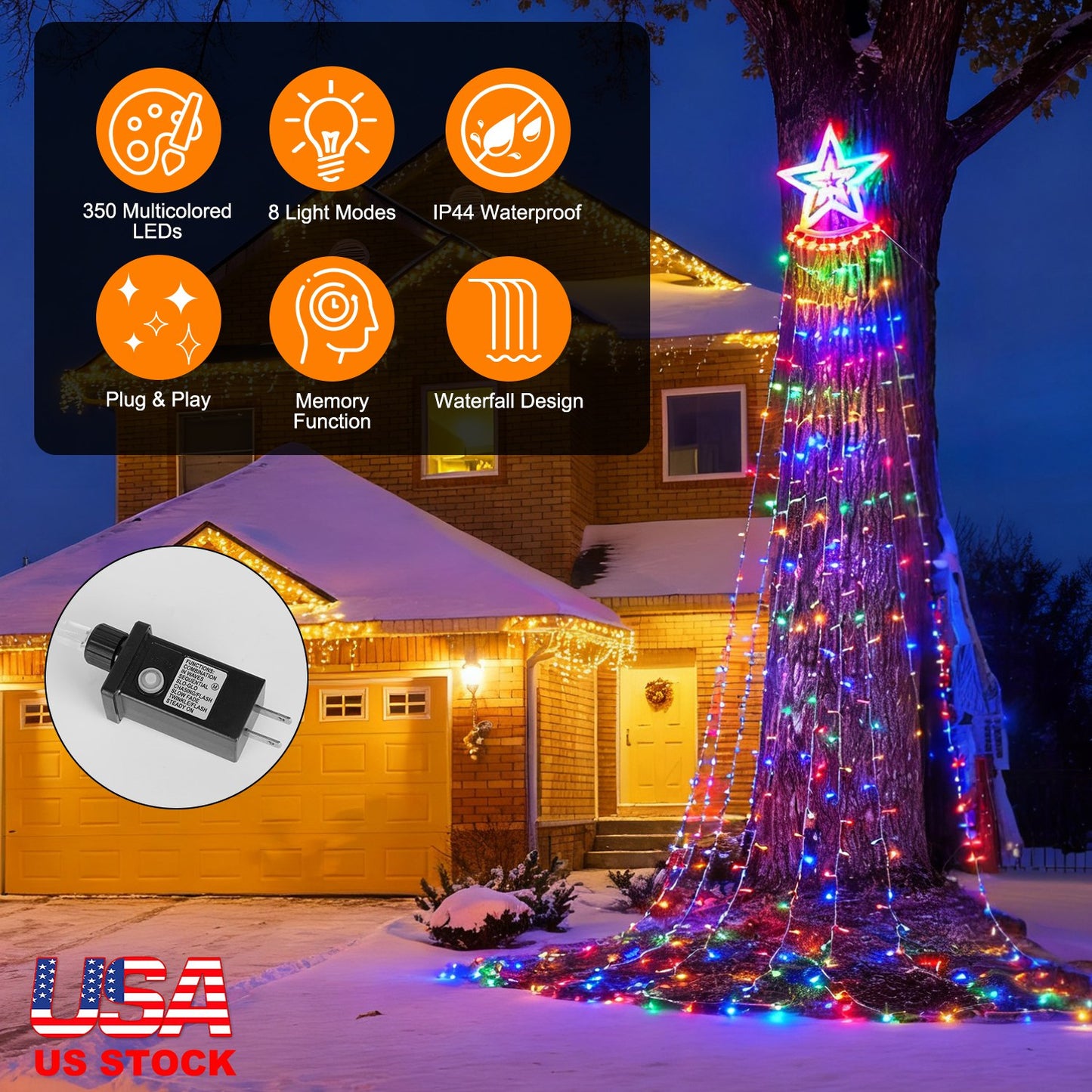 Star Waterfall Tree String Lights 350 LED Multicolor 11.48ft