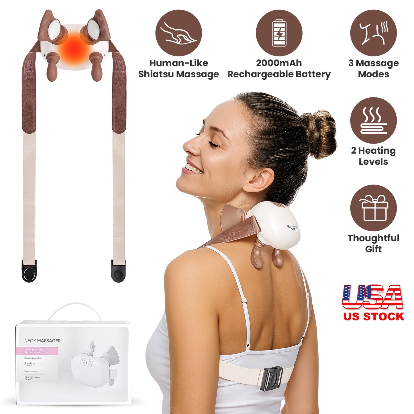 Cordless Neck Massager with Heat & Shiatsu Deep Tissue Kneading