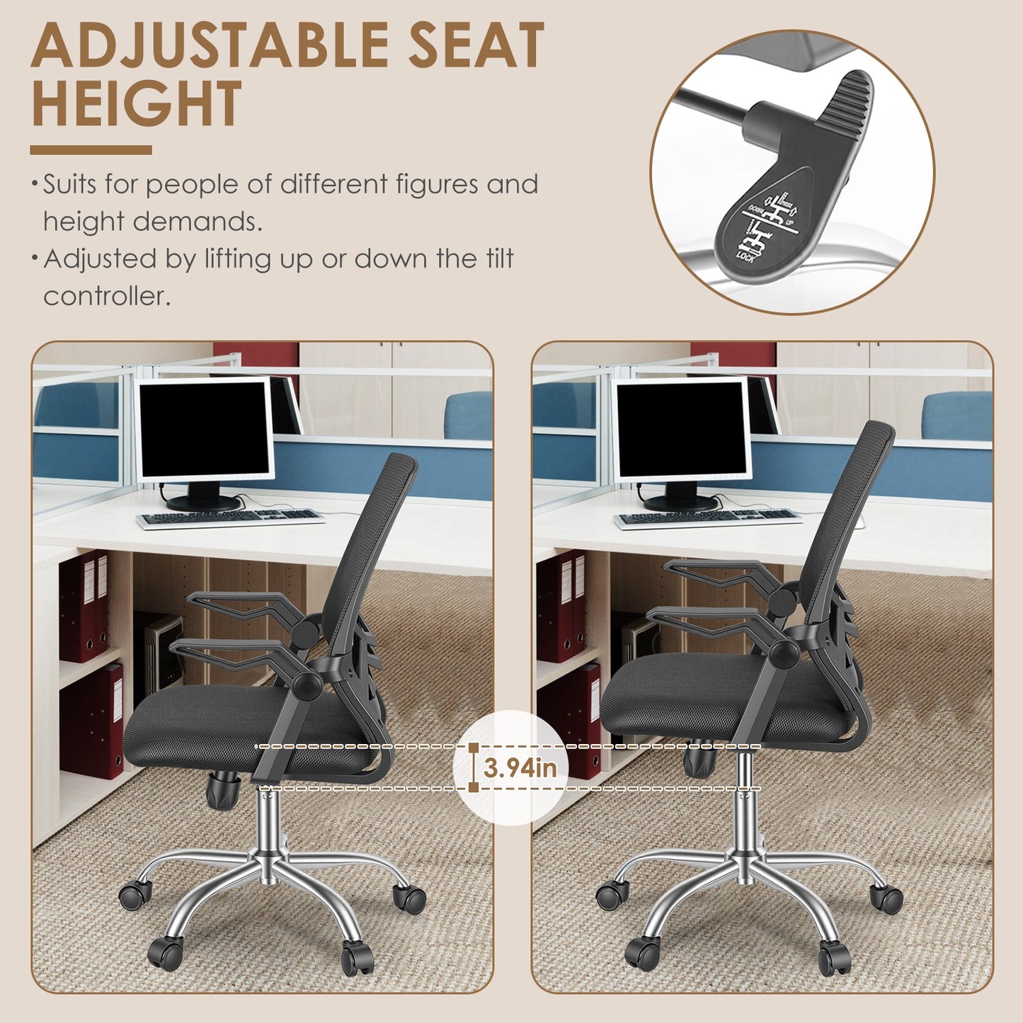 Ergonomic Mesh Office Chair with 135° Reclining Backrest