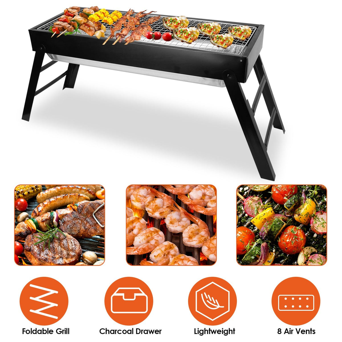 Foldable Charcoal BBQ Grill Stainless Steel Grill Net Easy Setup Portable Tabletop Barbecue Grill for Camping Picnic Outdoor Party Backyard