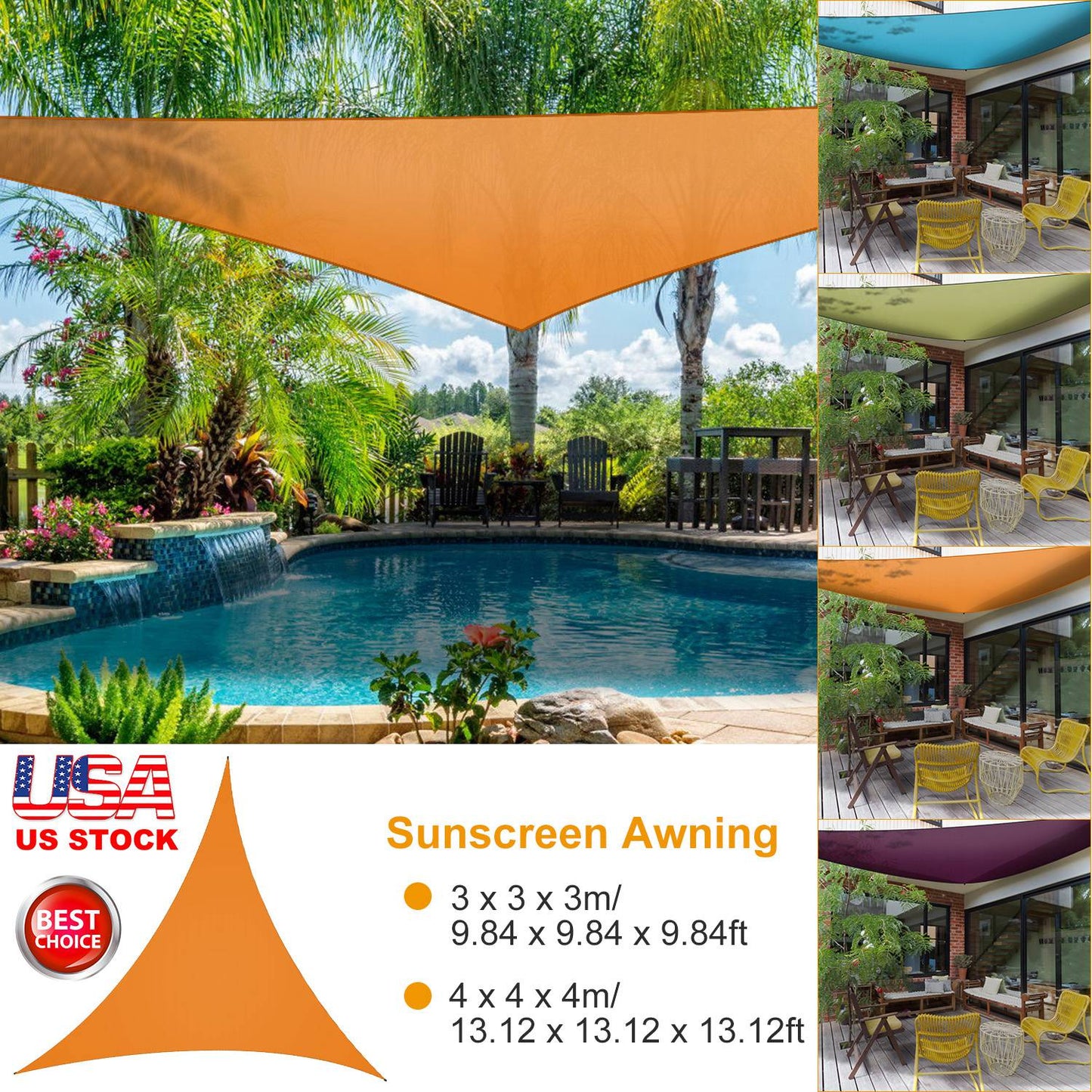 Triangle Shade Sail Canopy - Waterproof Outdoor Sun Shelter