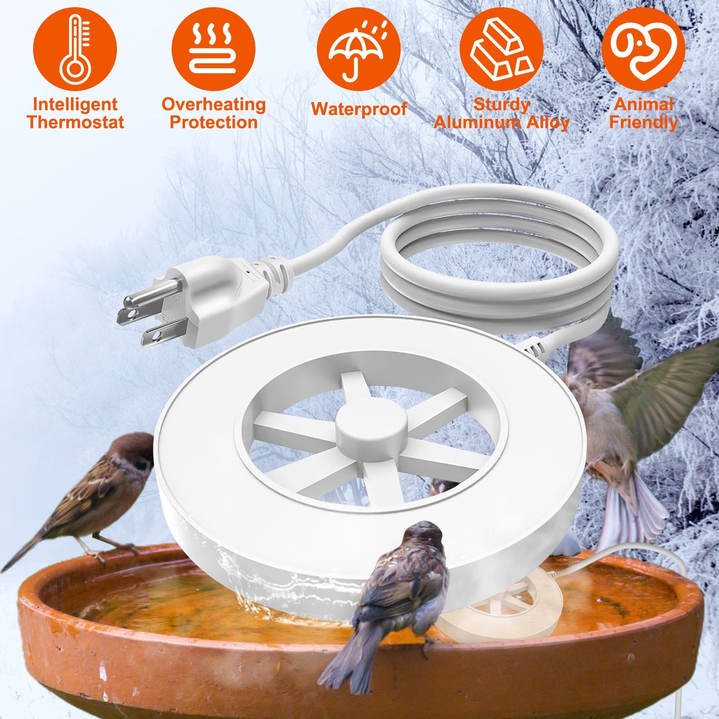 Bird Bath Heater 70W Thermostat Controlled Outdoor Deicer