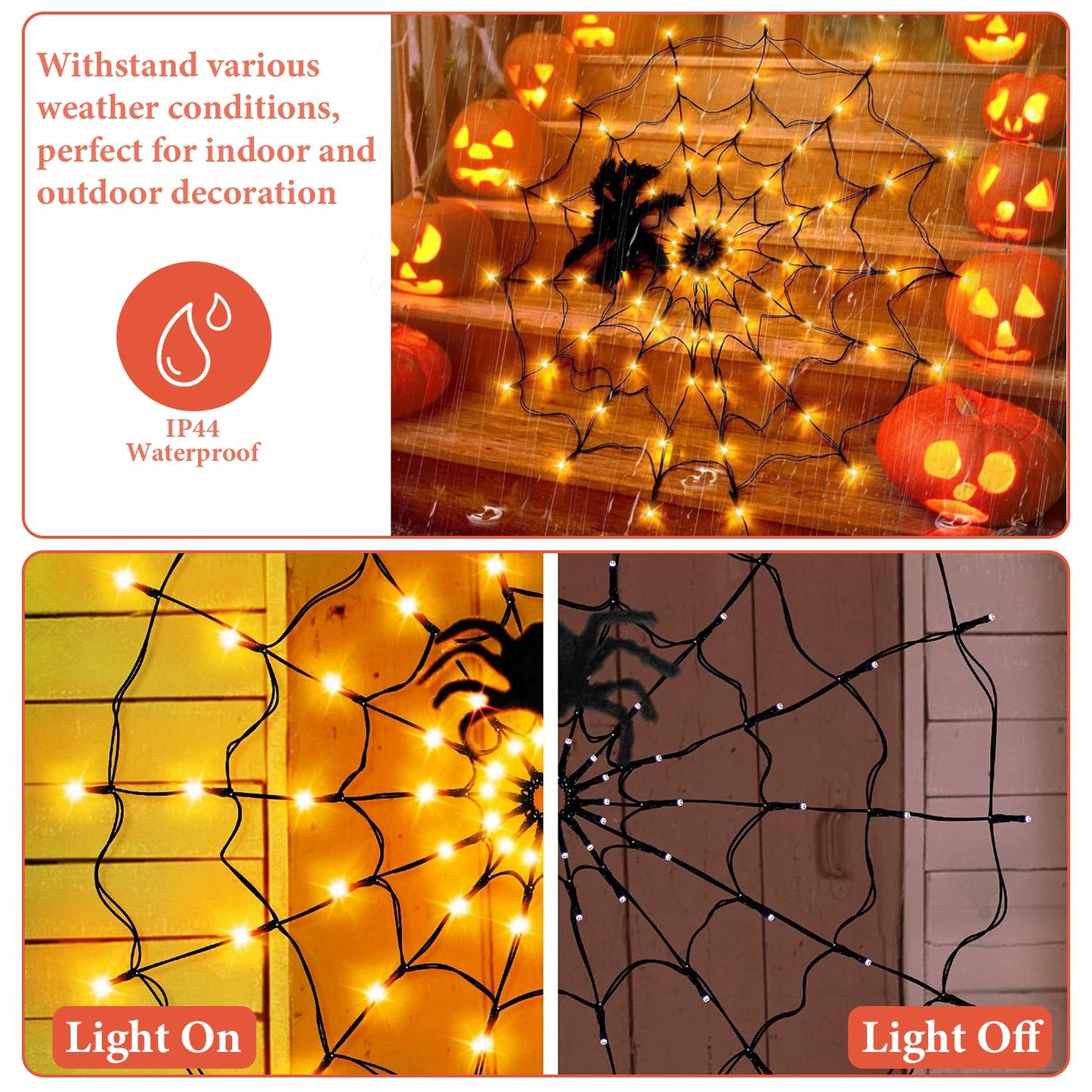 Spider Web Light with Hairy Spider - 70 LED Halloween Decoration