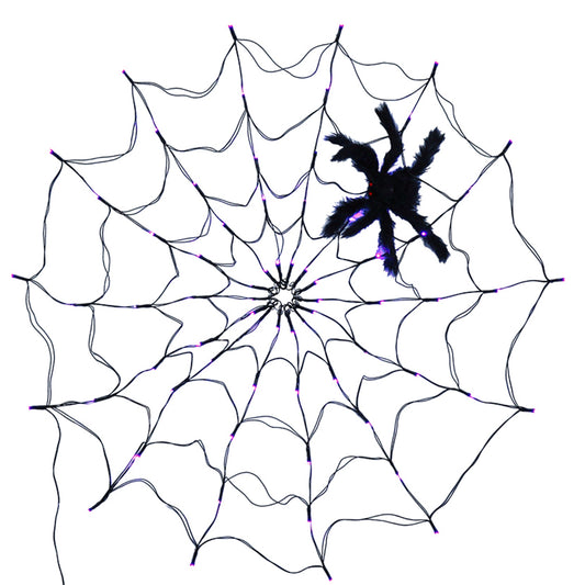 Spider Web Light with Hairy Spider - 70 LED Halloween Decoration