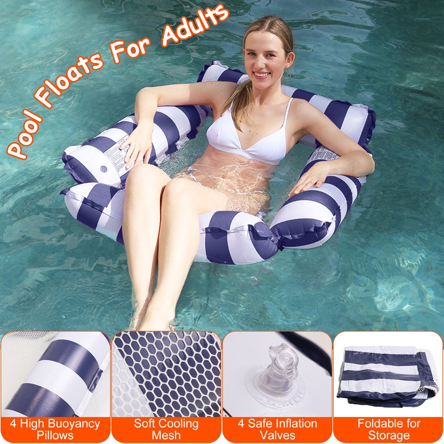 Inflatable Pool Float Set - 2 Hammocks & Drink Holder