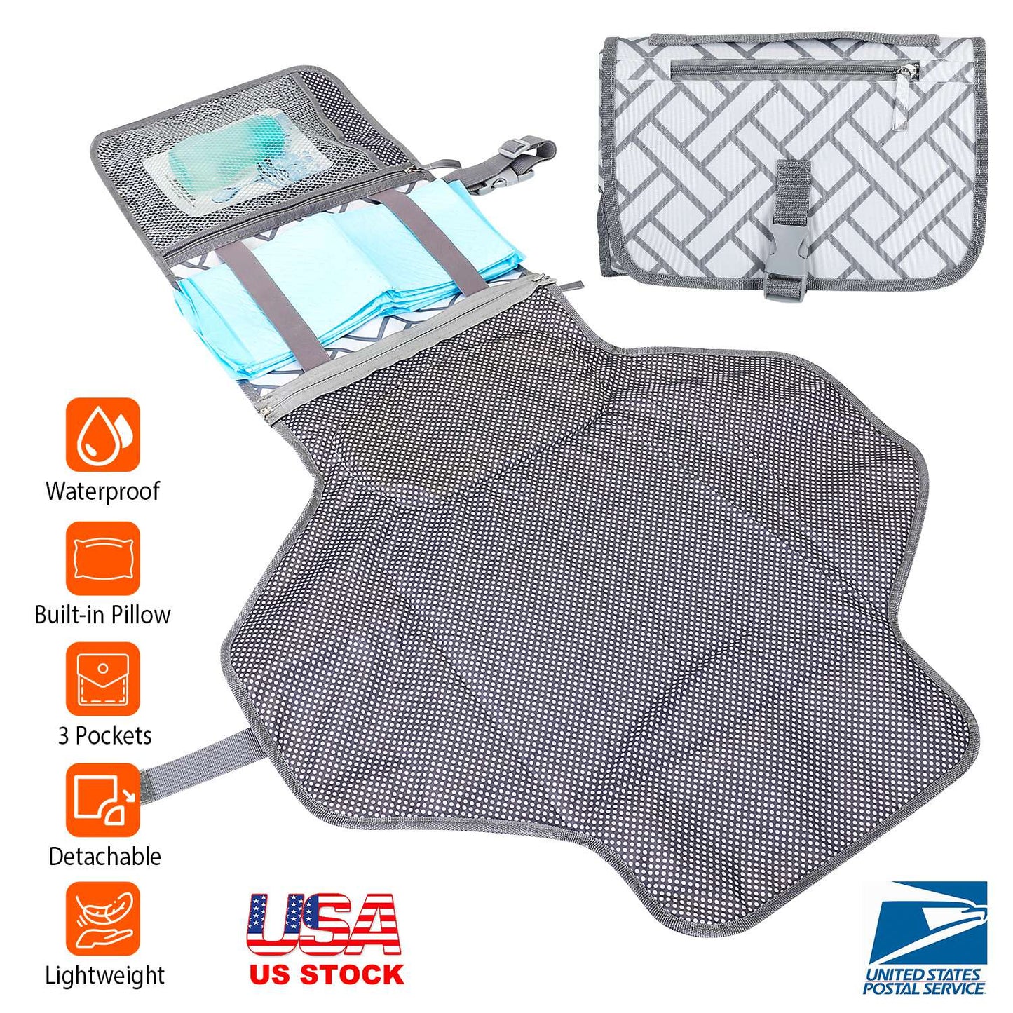 Portable Diaper Changing Pad with Storage Pockets