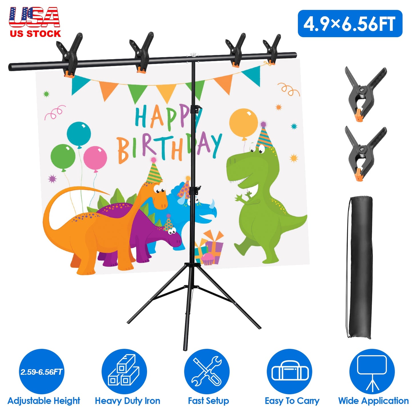 T-Shape Backdrop Stand 5x6.5ft Adjustable Photography Kit