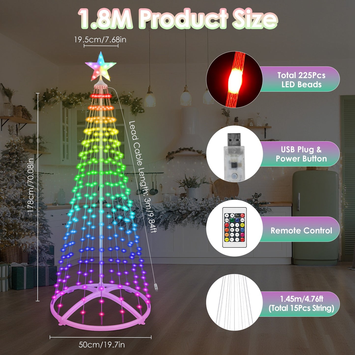 LED Christmas Cone Tree with App Control & 210 Light Modes