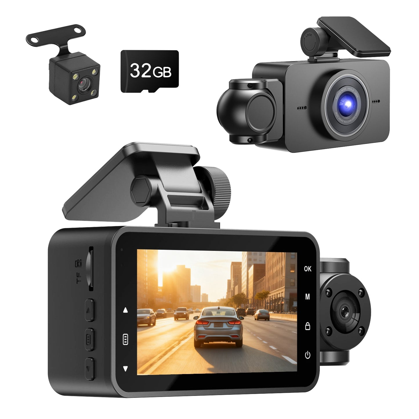 3-Channel Dash Cam with Front, Rear & Interior Cameras