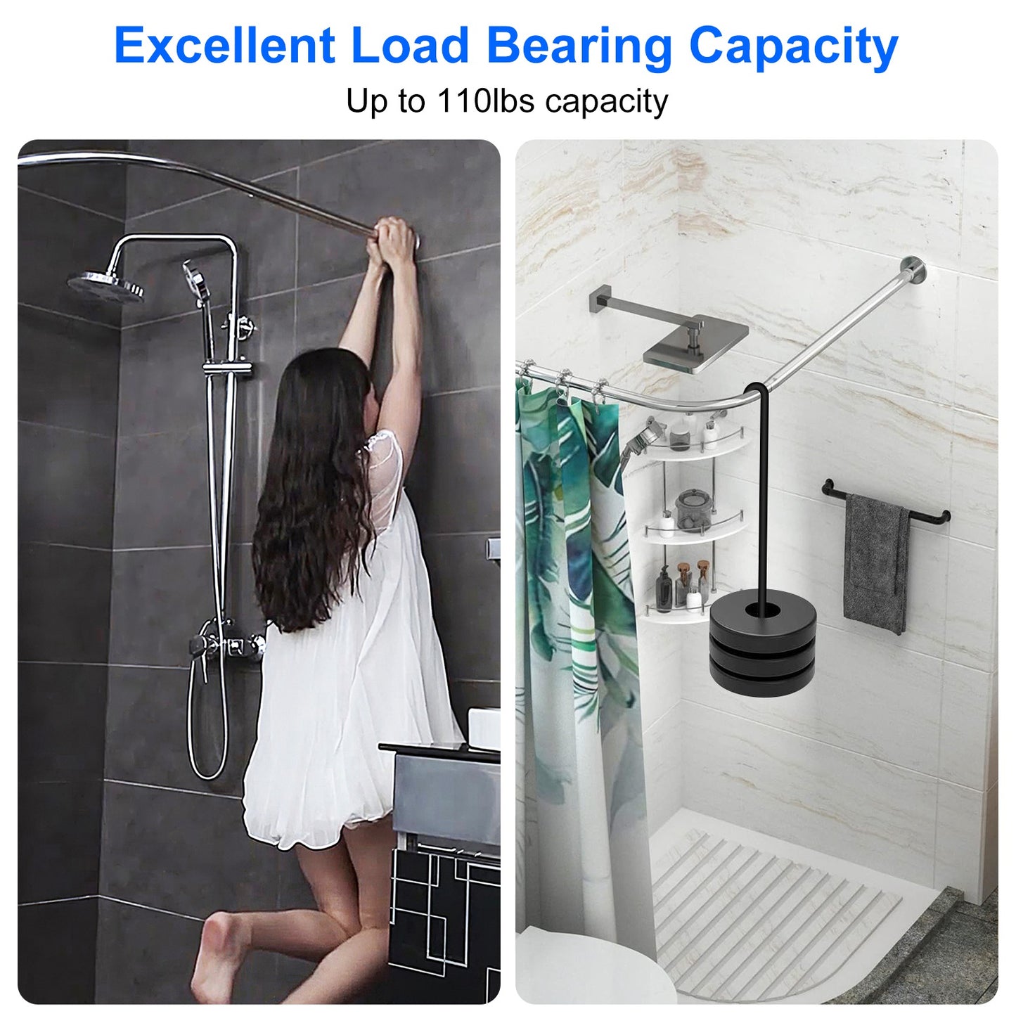 L-Shaped Curved Shower Curtain Rod - Stainless Steel