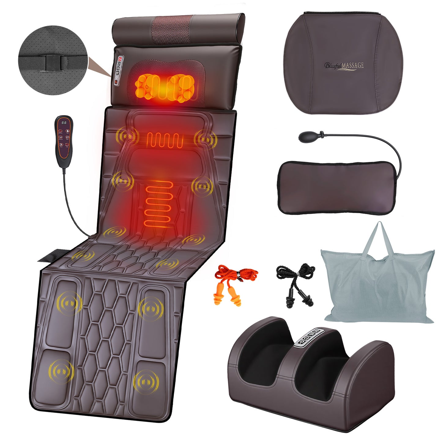Full Body Massage Mat with Heat and Shiatsu Neck & Foot Massagers