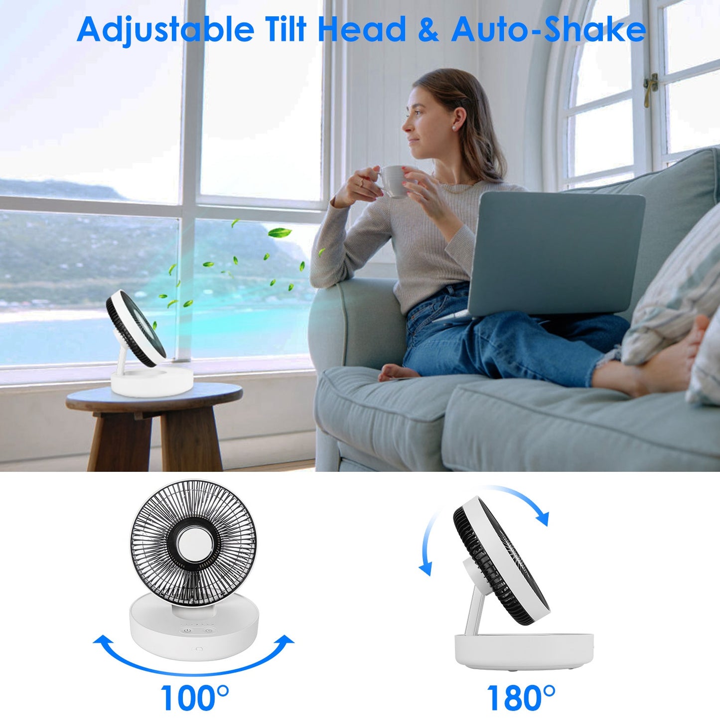 Rechargeable LED Desk Fan with Remote & Oscillation