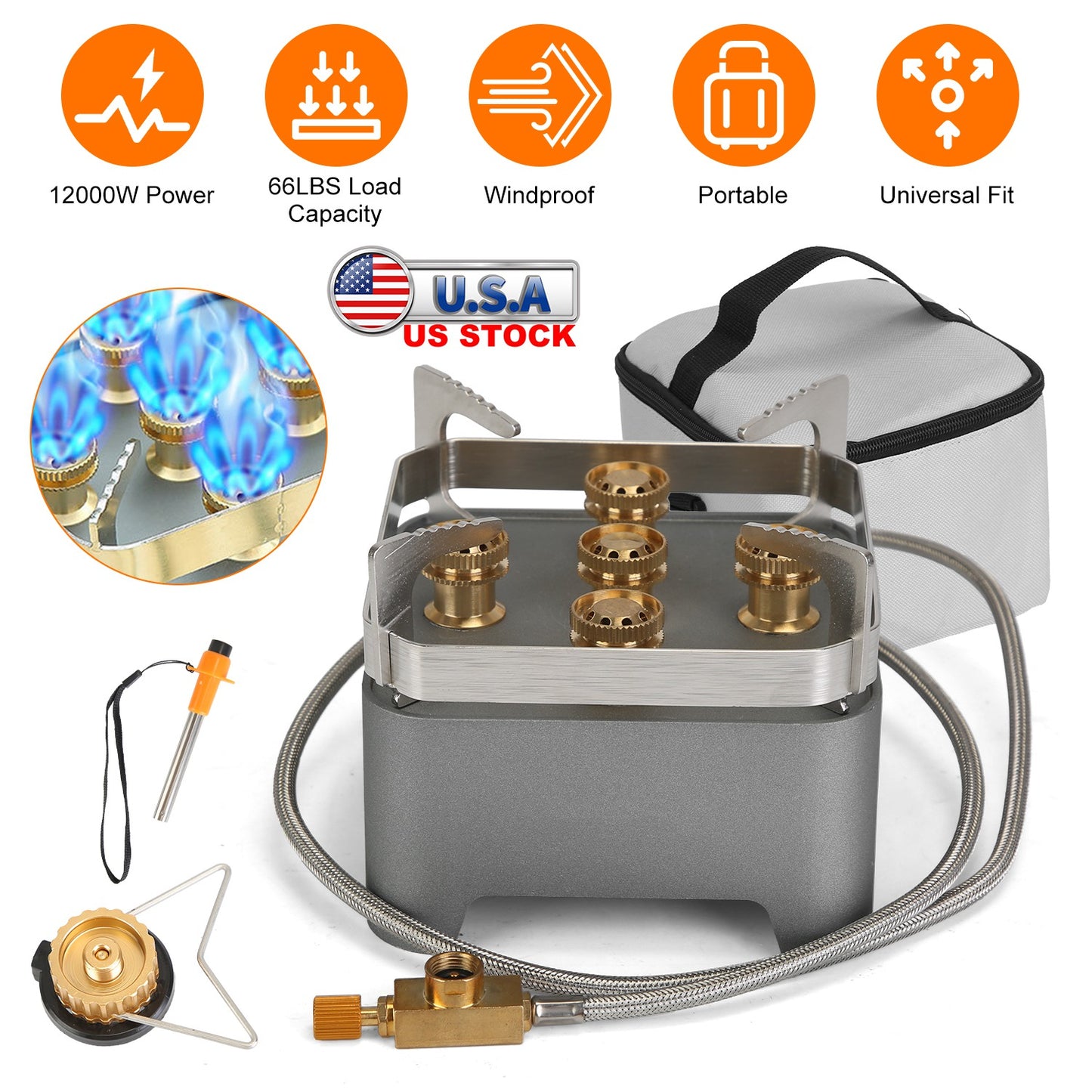 Portable Camping Stove 12000W with Windproof Design