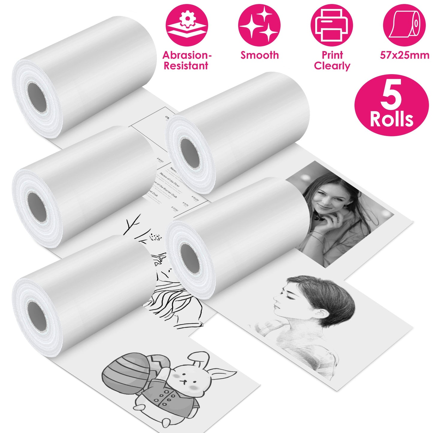 Thermal Printer Paper Rolls 57x25mm - 5 Pack White