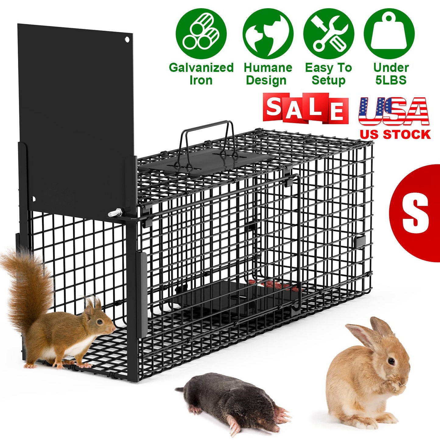 40in Humane Live Animal Trap Cage for Raccoons & Opossums