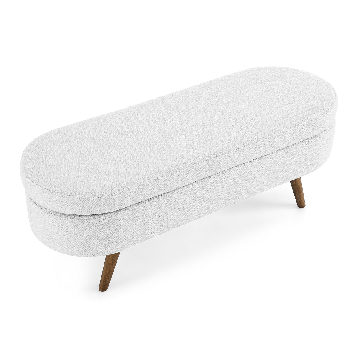 Oval Storage Ottoman Bench, Upholstered Storage Bench with Rubberwood Legs, Multifunctional Entryway Bench for Bedroom L