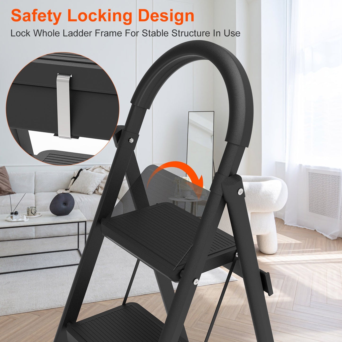3-Step Foldable Ladder with 330 lb Capacity