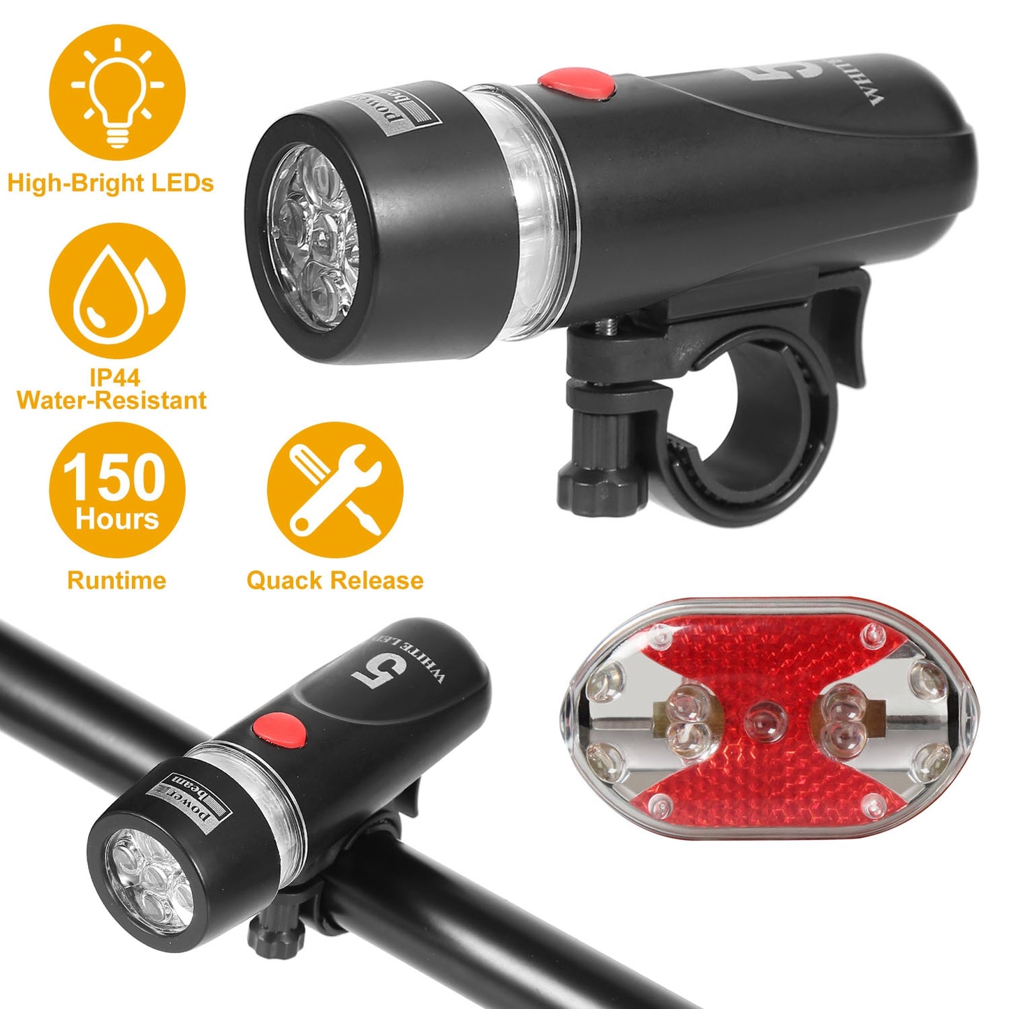 Bike Light Set Front and Rear LED Waterproof 8000LM