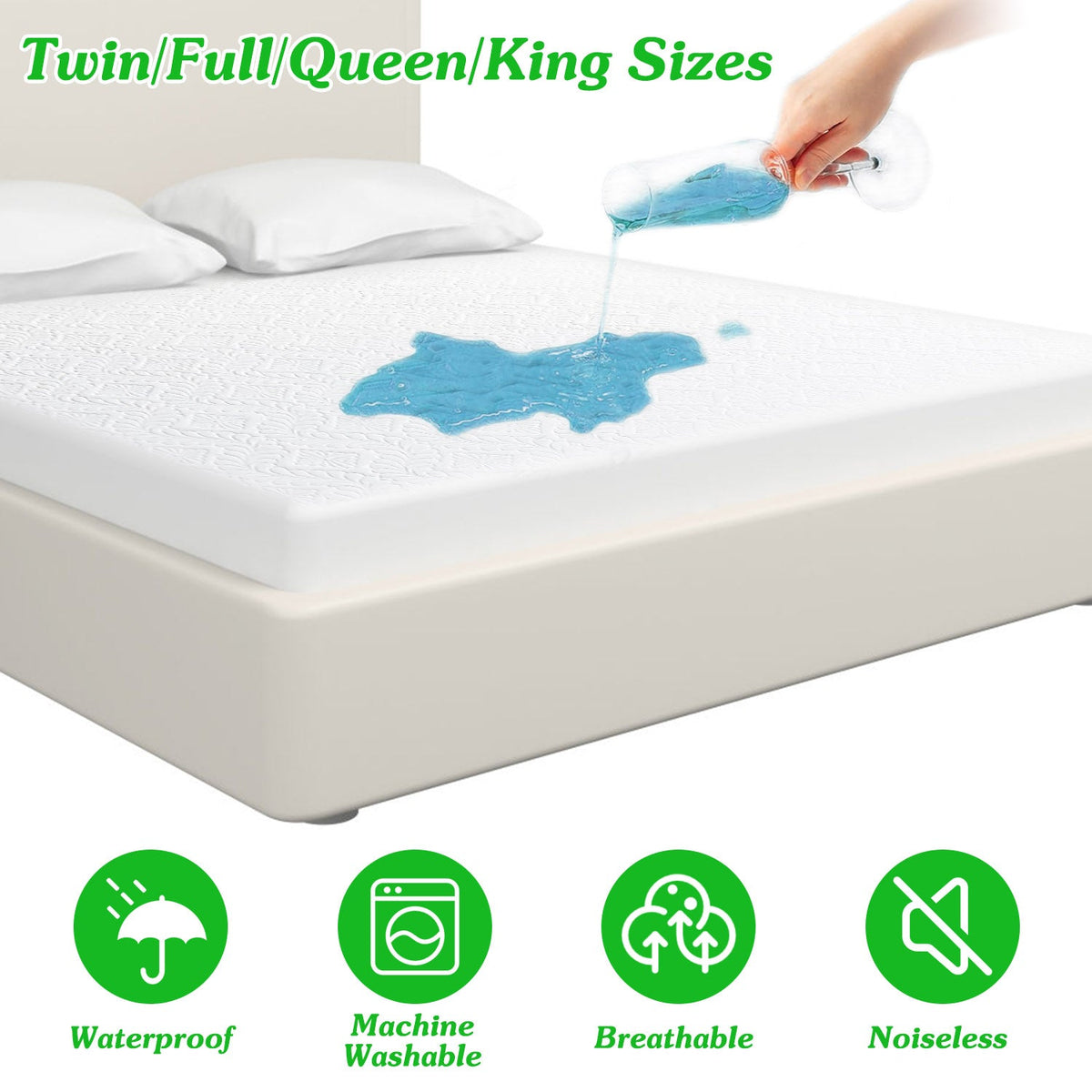 Queen Size Waterproof Mattress Protector Breathable Soft Cotton Mattress Pad Cover With Elastic Deep Pocket Up To 11in Noiseless Machine Washable Bedd