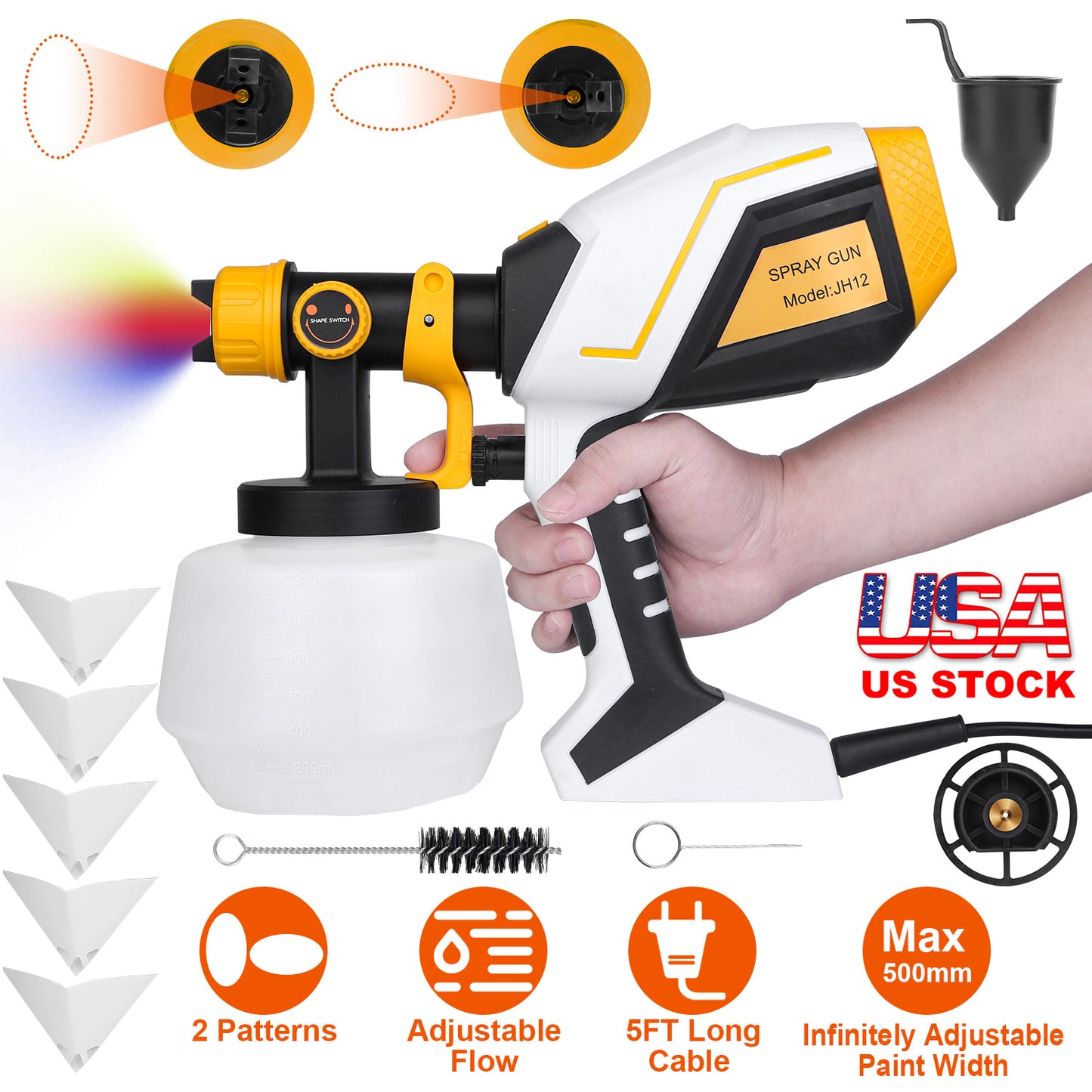 Electric Paint Sprayer 550W HVLP Gun with 1200ml Container