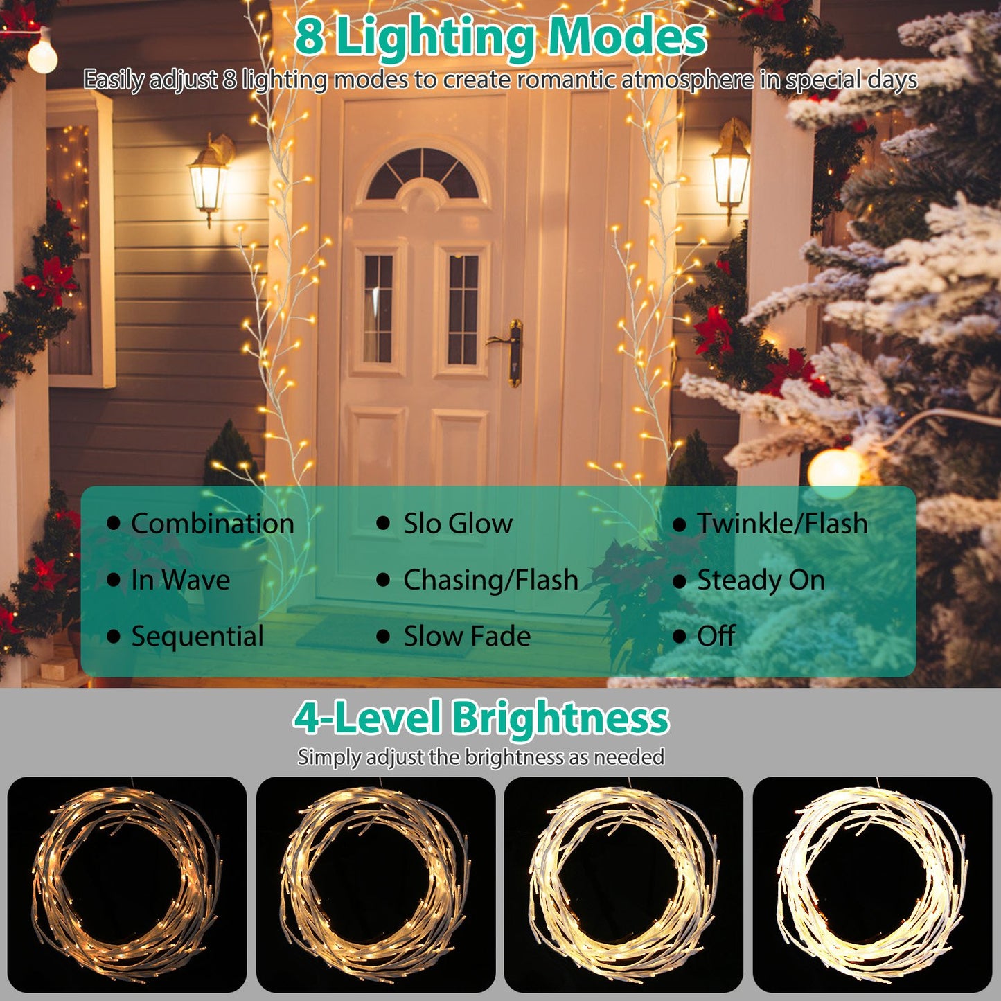 Lighted Birch Garland 7.87FT with 144 LED Warm White Lights
