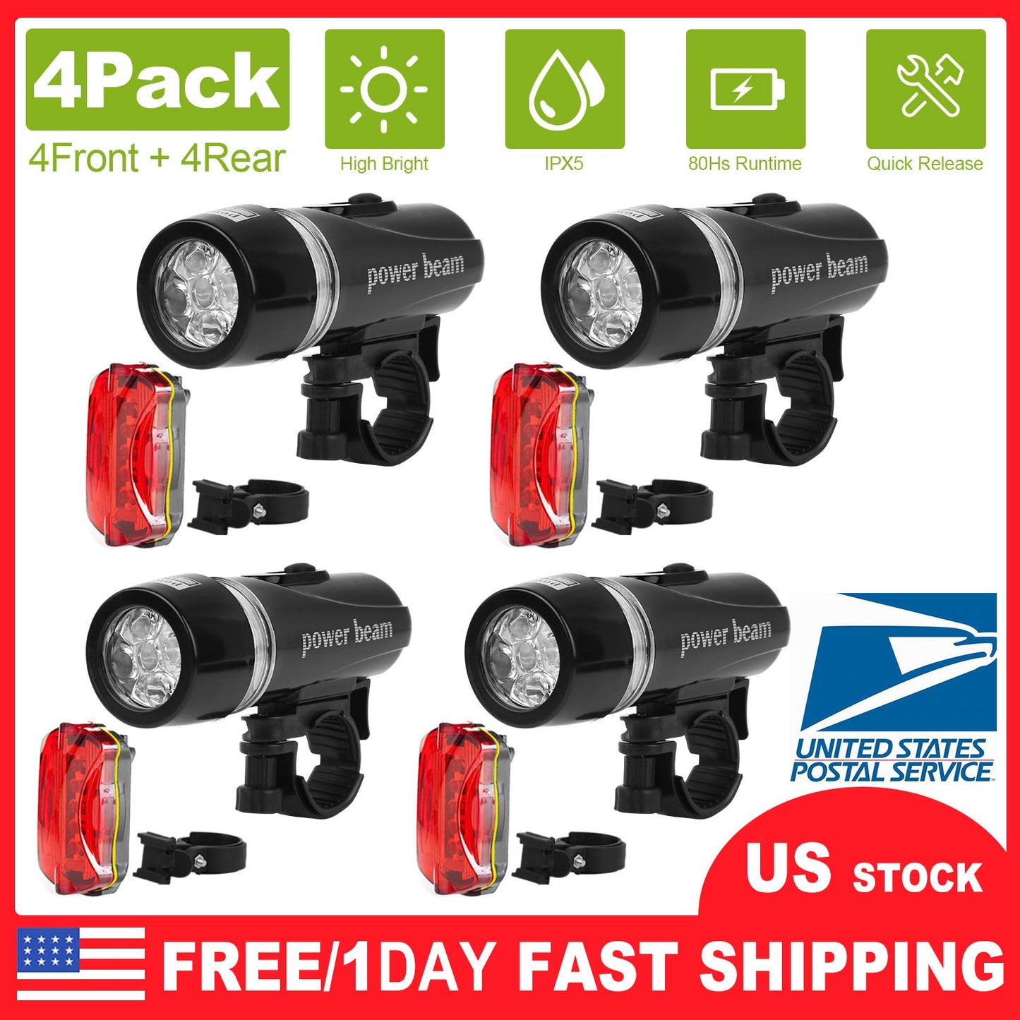 Bike Light Set Front and Rear IPX5 Water-Resistant LED