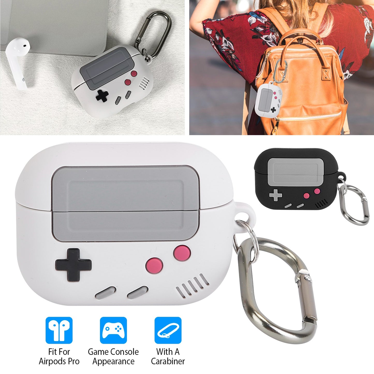 Silicone Case for AirPods Pro with Carabiner Clip