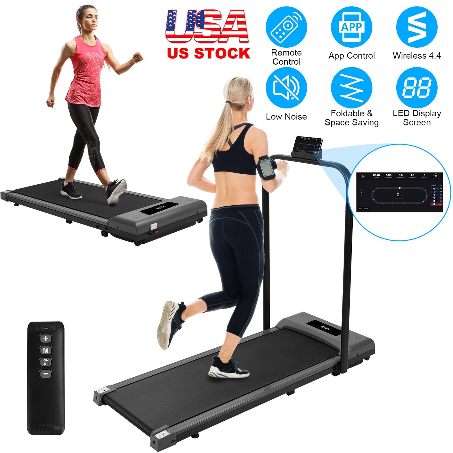 Under Desk Folding Treadmill with Remote and App Control