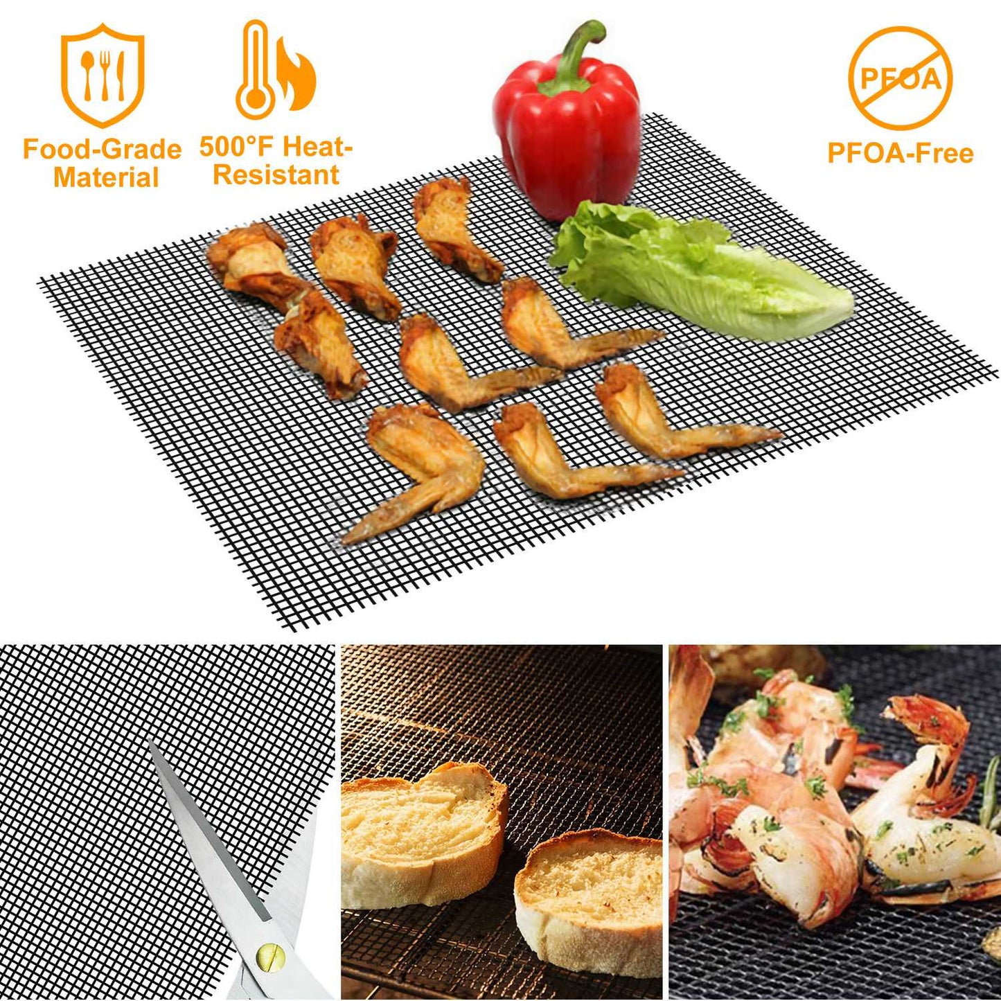 Non-Stick BBQ Grill Mat - Reusable Heat Resistant Mesh Liner
