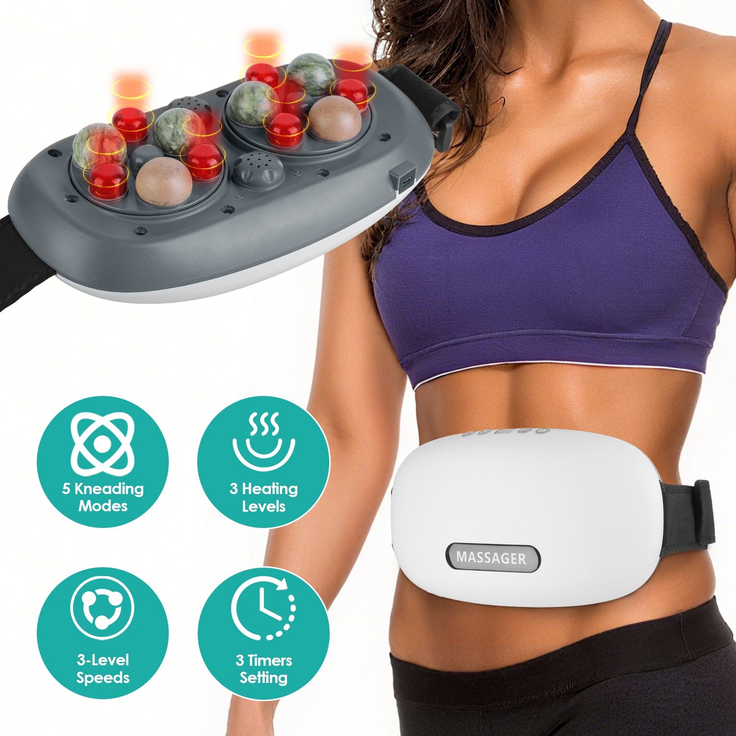 Abdominal Massager with Bian Stone, Red Light & Heat Therapy
