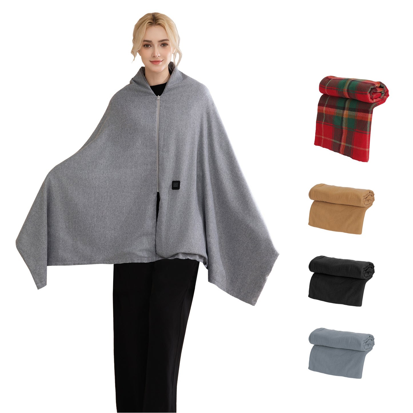 USB Heated Shawl with 3 Heat Levels and Zipper