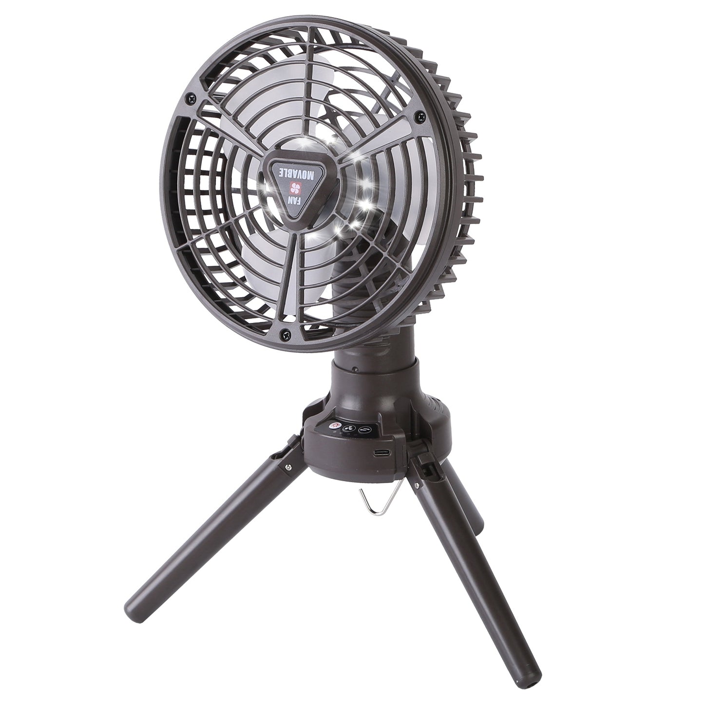 Portable Camping Fan with LED Light and Tripod Stand