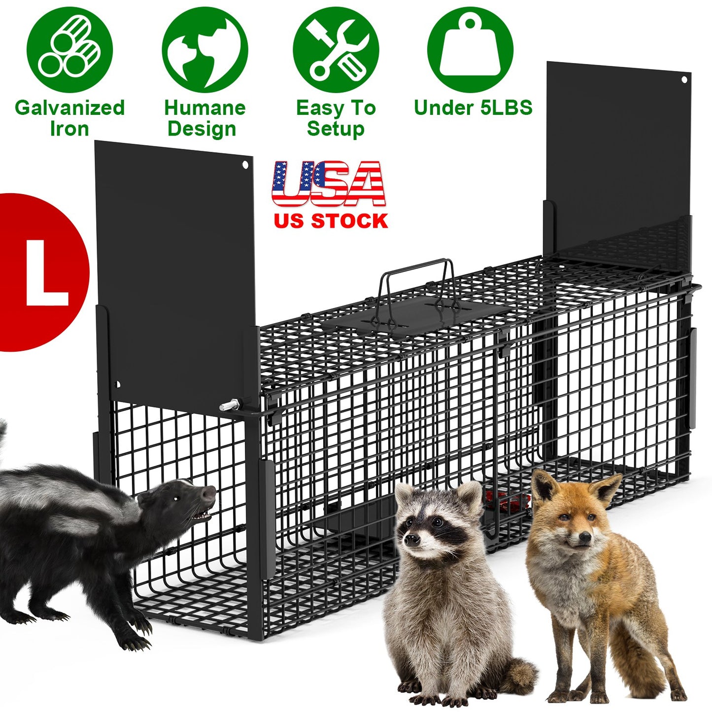 40in Humane Live Animal Trap Cage for Raccoons & Opossums