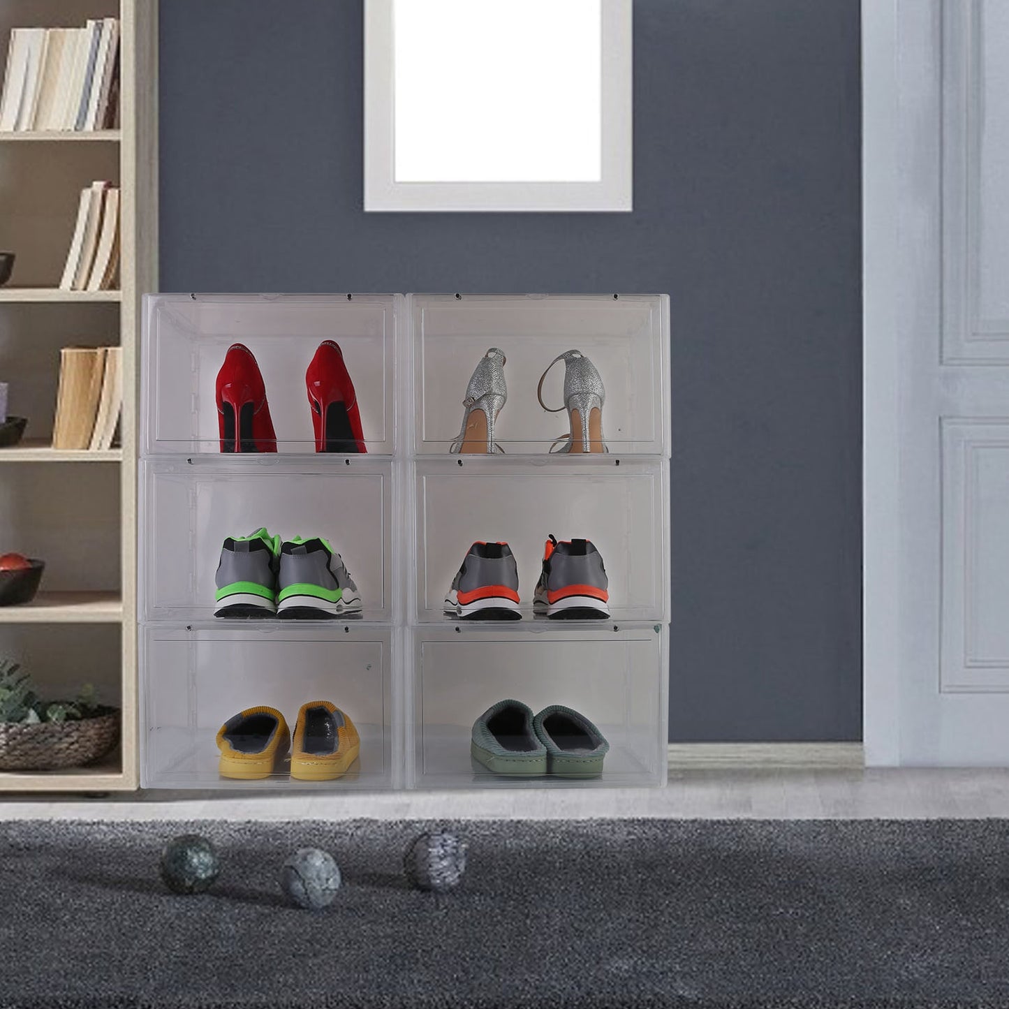Stackable Shoe Storage Box with Magnetic Door - 6 Pack