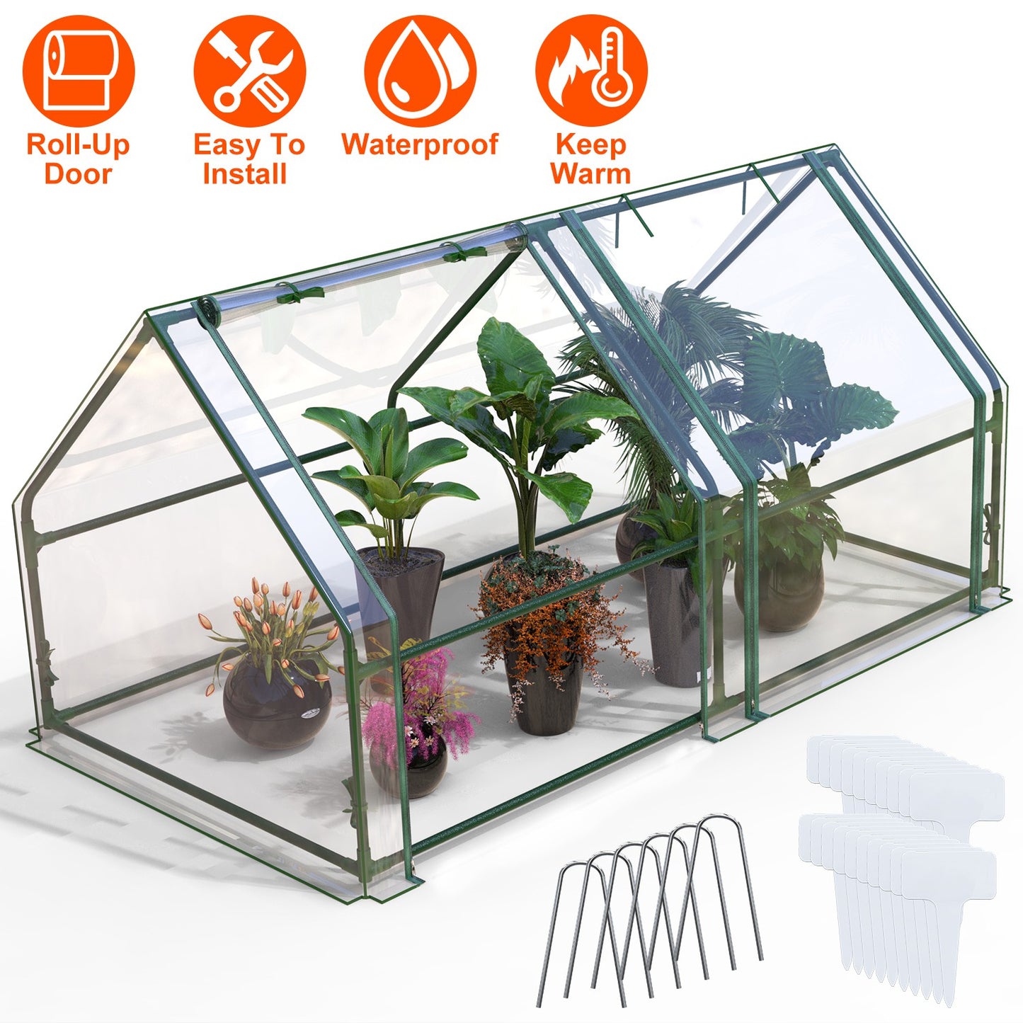 Portable Mini Greenhouse with Roll-Up Zipper Doors 71"L