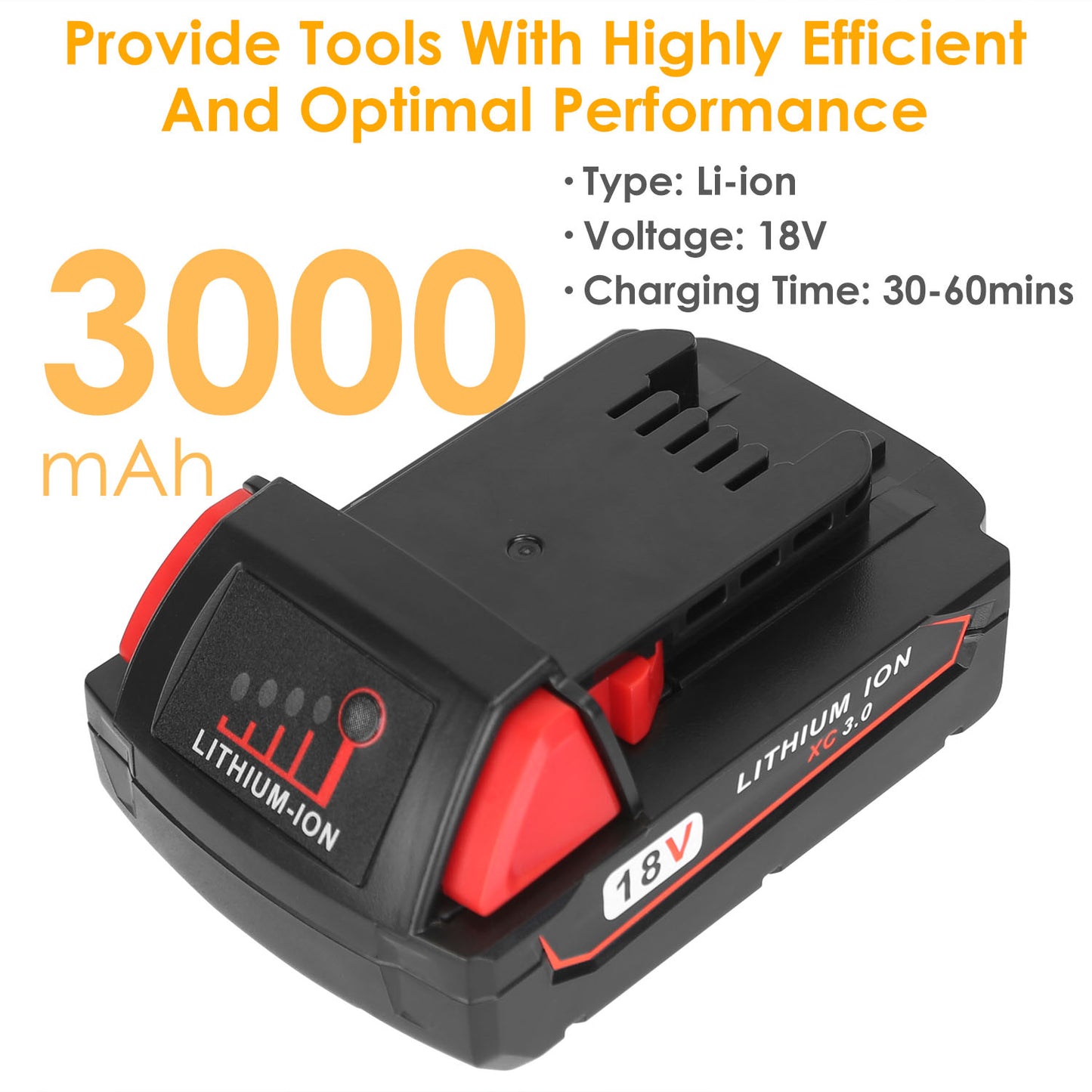 18V 3000mAh Lithium Battery for Milwaukee M18 Cordless Tools