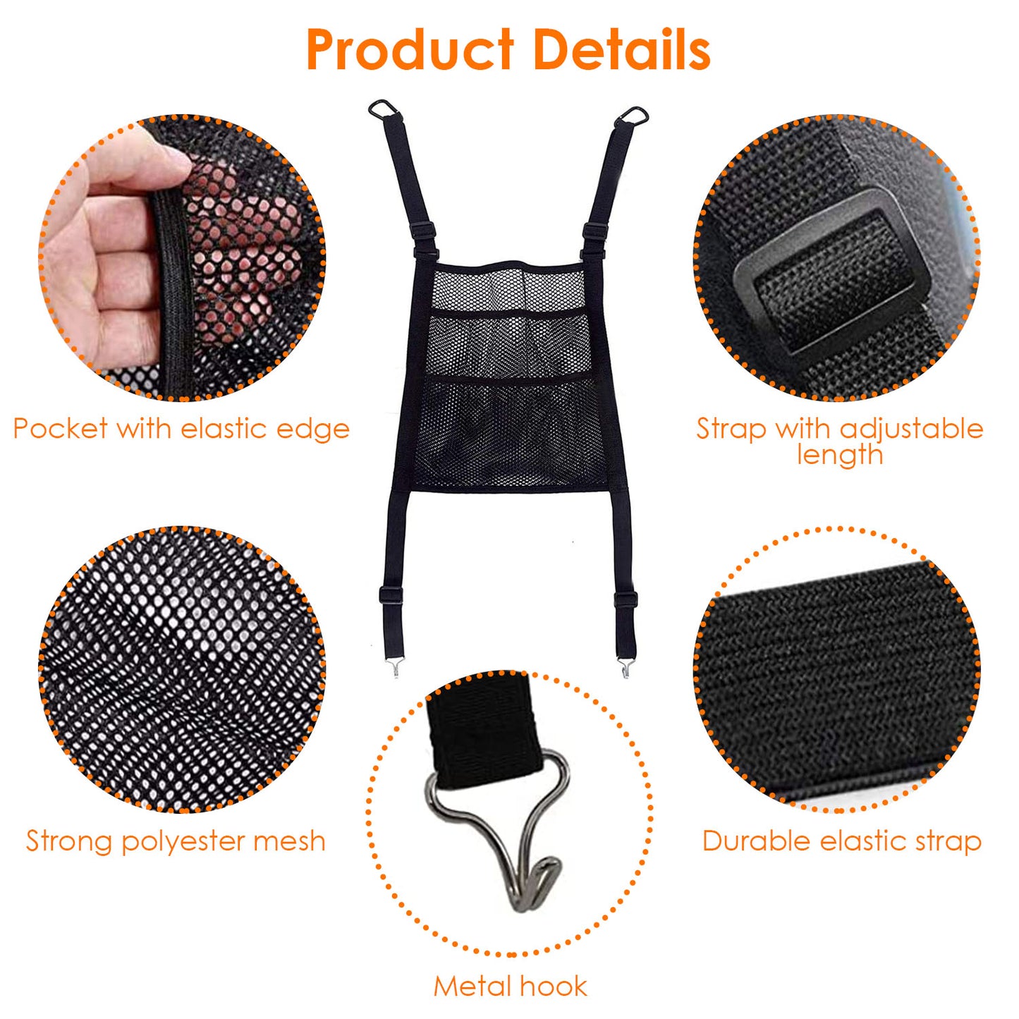 Car Mesh Organizer 3-Layer Seat Back Storage Net with Pet Barrier