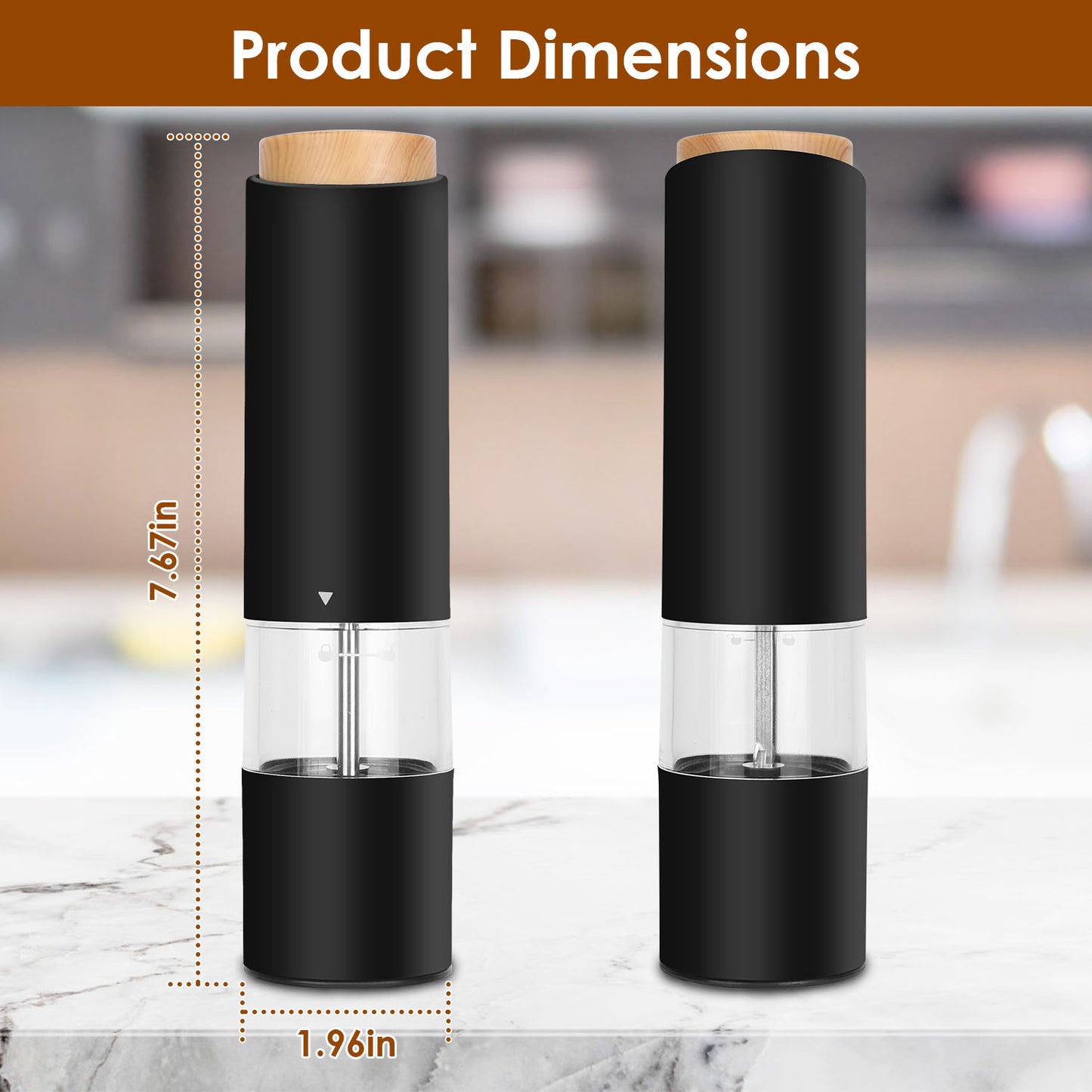 Electric Salt and Pepper Grinder Set - Battery Powered, 2 Pack