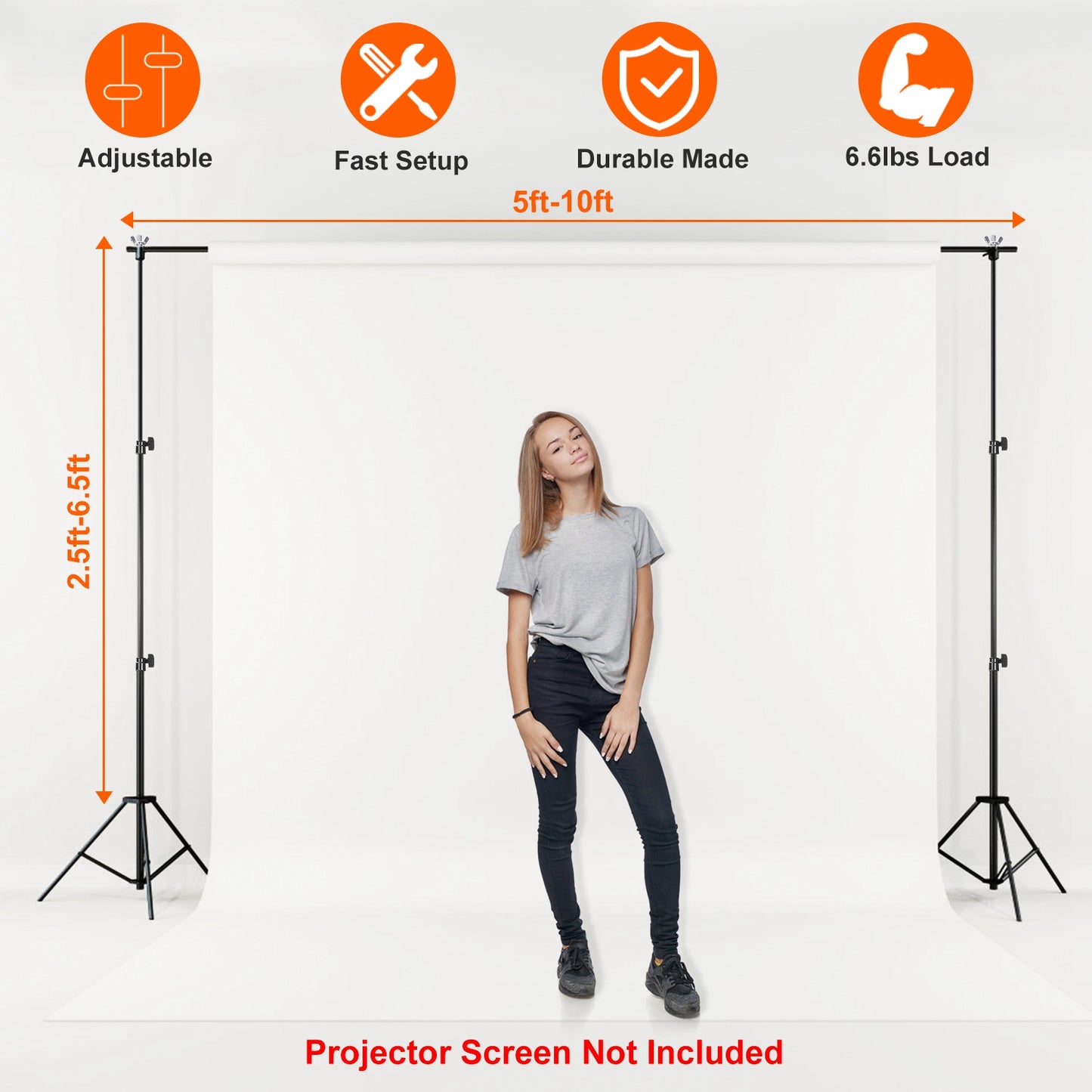 Backdrop Stand 6.5x10ft Adjustable Photography Support System
