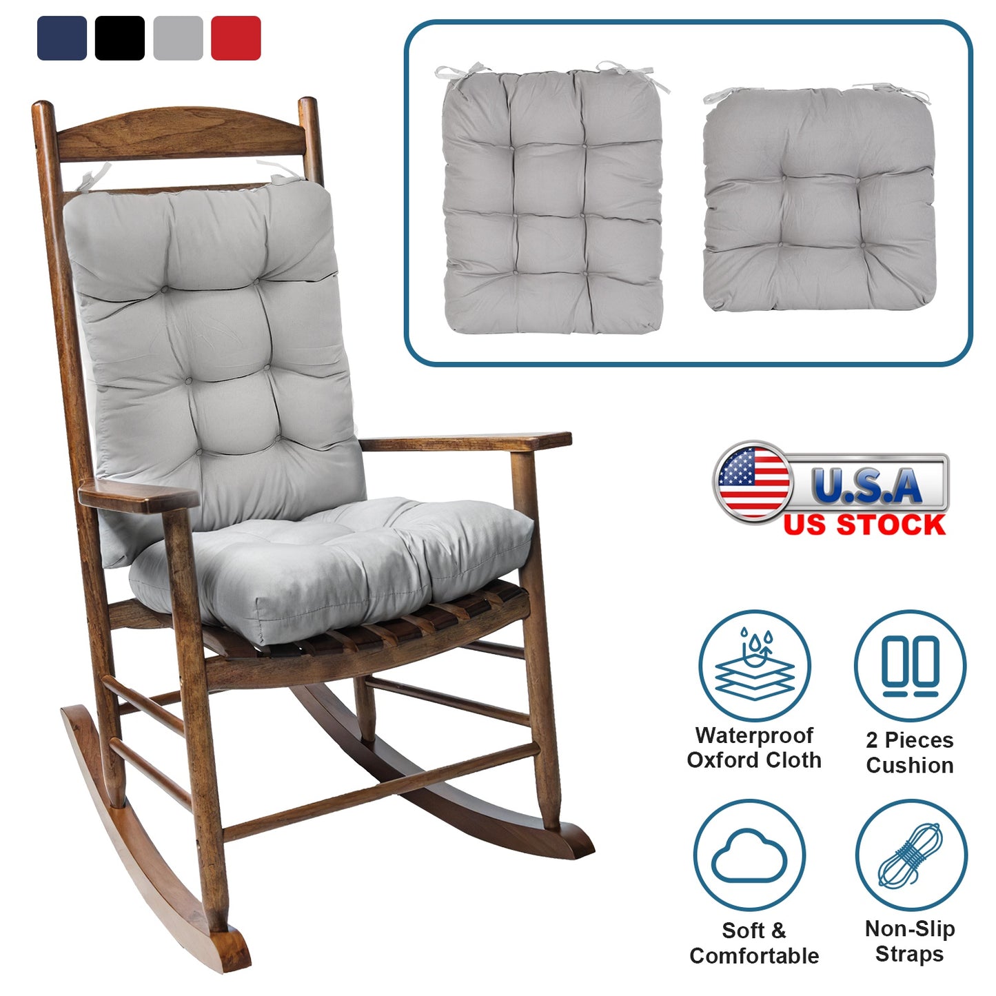 Rocking Chair Cushion Set - Waterproof with Non-Slip Ties